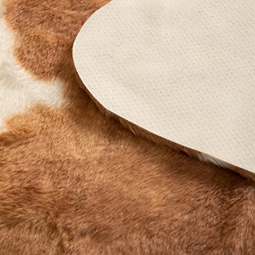 MustMat Faux Cowhide Area Rug Brown Cow Rug Western Decor for Living Room Approx 5.2' x 6.5'