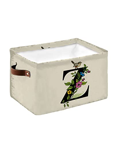 Bird on Monogram Z with Floral Storage Baskets for Shelves Storage Bins for Organizing Waterproof Shelf Basket for Home Nursery Toys Clothes Towels Cubes Closet Organizers, Vintage Flower Letter Z