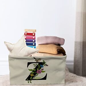 Bird on Monogram Z with Floral Storage Baskets for Shelves Storage Bins for Organizing Waterproof Shelf Basket for Home Nursery Toys Clothes Towels Cubes Closet Organizers, Vintage Flower Letter Z