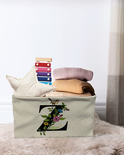 Bird on Monogram Z with Floral Storage Baskets for Shelves Storage Bins for Organizing Waterproof Shelf Basket for Home Nursery Toys Clothes Towels Cubes Closet Organizers, Vintage Flower Letter Z