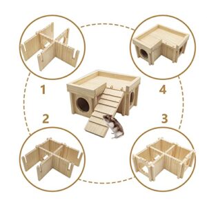 Acsist Wooden Hamster Hideout Hamster Wood House with Ladder Habitats Decor Detachable Small Animals Cage Accessories for Hamster Rat Gerbils and Other Small Pets