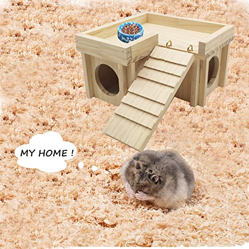 Acsist Wooden Hamster Hideout Hamster Wood House with Ladder Habitats Decor Detachable Small Animals Cage Accessories for Hamster Rat Gerbils and Other Small Pets