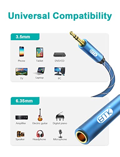 EMK 1/4 to 3.5mm Adapter, 1/4" Female to 1/8" Male Stereo Audio Adapter for Speaker,Amplifiers, Guitar, Home Theater Devices, Laptop, Headphones (3.3FT/1M)