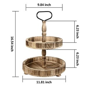 ENUODA Farmhouse Wooden Tiered Tray Stand 2 Tier Tray for Home Party Seasonal Decorations