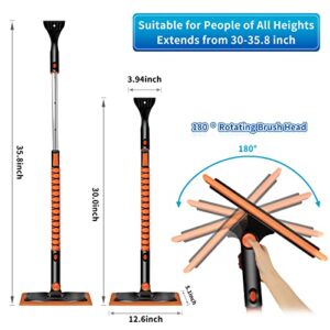 Ice Scrapers Extendable Snow Brush for Car Windshield, 35.8" Upgraded Snow Scraper Snow Ice Removal Broom with Anti-Slip Long Handle, Extra Reinforced Ice Snow Sweep Snow Cleaner for Car, Truck, SUV