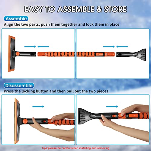 Ice Scrapers Extendable Snow Brush for Car Windshield, 35.8" Upgraded Snow Scraper Snow Ice Removal Broom with Anti-Slip Long Handle, Extra Reinforced Ice Snow Sweep Snow Cleaner for Car, Truck, SUV