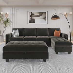 belffin velvet convertible 4-seat sectional sofa with reversible chaise l shaped sofa couch furniture sets sectional couch with storage ottoman grey