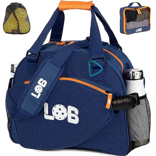 3 pcs Pickleball Bag For Men And Women Accessories For Clothing and Equipment Extra Pouch Fence Hook Nylon Mesh Bottle Holders Pickle Ball Fits Two Paddle Crossbody Sling Duffle Bag Tote (Blue)