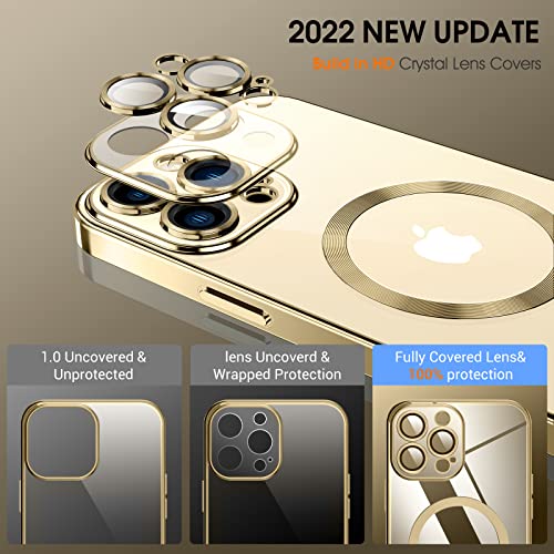 Magnetic Clear for iPhone 13 Pro Case with MagSafe [Integrated Camera Protection Glass] [Bare iPhone Exterior] Silicone Cover Slim Thin [Non-Yellowing] Anti-Fingerprint Scratch Wireless Charging