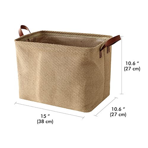 HUATK Woven Jute Storage Baskets - Decorative Storage Bins Foldable Organizing Baskets for Shelves Books Toys