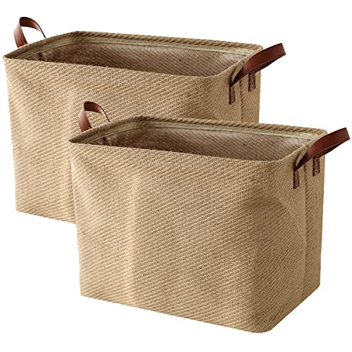 HUATK Woven Jute Storage Baskets - Decorative Storage Bins Foldable Organizing Baskets for Shelves Books Toys