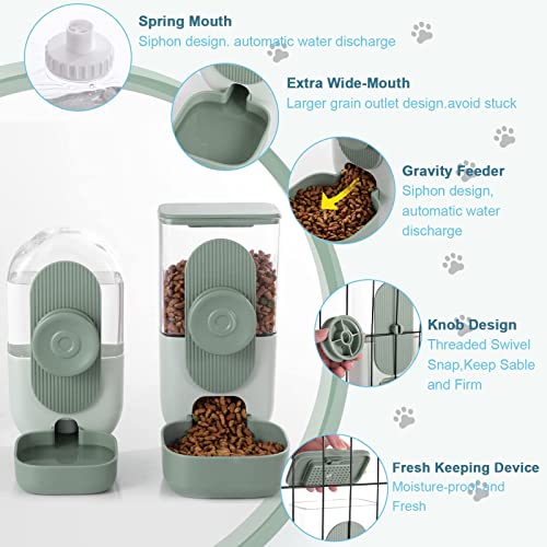 Lemtrflo Hanging Automatic Food Water Dispenser,Gravity Rabbit Feeder and Water Dispenser Set,Cage Cat Food and Water Dispenser Food Bowl for Bunny Chinchilla Guinea Pig Hedgehog Ferret