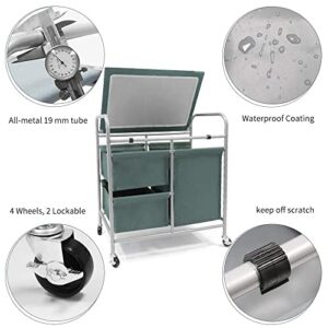JEFEE Rolling Laundry Sorter Cart Heavy Duty 3 Bags Laundry Hamper Sorter Cart with Ironing Board Removable Bags for Dirty Clothes Storage 26"Lx 16.5"Wx 29"H Blue Grey………