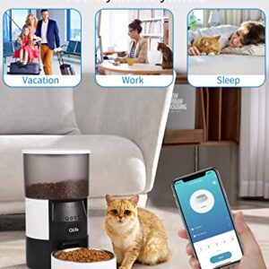 QLIFE Automatic Cat Dog Feeder: Dry Food Dispenser for Dog, Auto Pet Feeder, Portion Control Automatic Dog Feeder (Black WiFi, 3L)