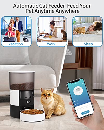 QLIFE Automatic Cat Dog Feeder: Dry Food Dispenser for Dog, Auto Pet Feeder, Portion Control Automatic Dog Feeder (Black WiFi, 3L)