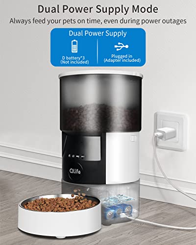 QLIFE Automatic Cat Dog Feeder: Dry Food Dispenser for Dog, Auto Pet Feeder, Portion Control Automatic Dog Feeder (Black WiFi, 3L)