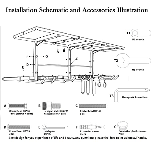 uyoyous Garage Organizers and Storage 47.2Inch Large Wall Mount Garage Rack Heavy Duty Garage Storage System with 9 Removable Hooks Load 290 lbs Tool Hanger Rack