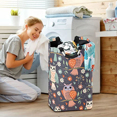 Kigai Sweet Owl Large Laundry Baskets Waterproof Collapsible with Handles Dirty Clothes Organizer Toy Storage Basketfor College Dorms Laundry Room Bedroom Bathroom