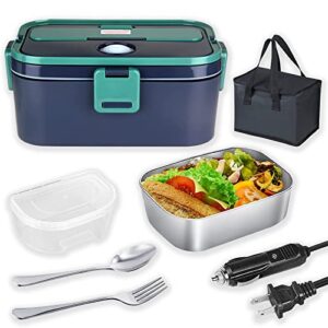 syftant1mu electric lunch box- 110v/12v/24v portable food heater for car/office/school, 1.8l stainless steel removable container, spoon and carry bag,60w lunch box