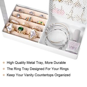 Jewelry Organizer Stand Necklace Holder, 4 In 1 Jewelry Holder with Earring Organizer and Removable Ring Tray, Double-Side 20 Hooks Jewelry Stand for Necklaces Earrings Bracelets Bangles Watches Rings