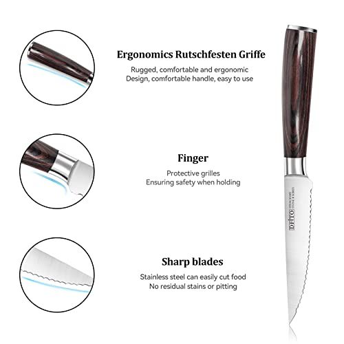 Dfito 6 Pieces Serrated Steak Knives Set, Ultra Sharp Fine Edge Steak Knife Set, Pakkawood Handle Steak Knoves,with Gift Box.