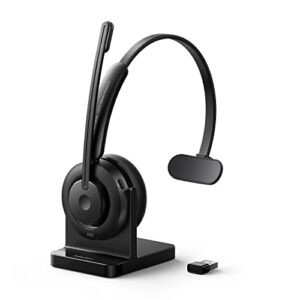 ankerwork h300 bluetooth mono headset with leading noise cancelling performance via cvc and 2 mics, bluetooth 5.1 with dongle for pc and phone, 60 hours talk time, for meetings/classes/call centers