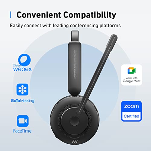 AnkerWork H300 Bluetooth Mono Headset with Leading Noise Cancelling Performance via CVC and 2 Mics, Bluetooth 5.1 with Dongle for PC and Phone, 60 Hours Talk Time, for Meetings/Classes/Call Centers