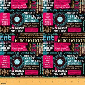 music fabric by the yard, musical interests discs quilt fabric for chairs sofa, musical notes rock music decorative fabric, diy decorative fabric for upholstery and home accents, 1 yard, black