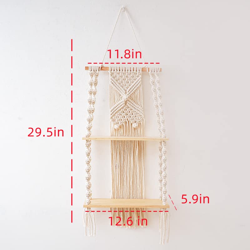 JnnRain Macrame Shelf Wall Hanging Beige Shelves White Decor Plants Home 2D x 1W x 1H in