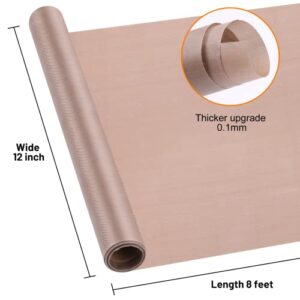 HTVRONT Teflon Sheets for Heat Press - 12" x 8 FT Non Stick PTFE Teflon Sheets Reusable Teflon Paper Roll Heat Resistant Teflon Mat