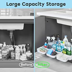 Under Sink Organizer with Wheels, Bathroom Organizer with Dividers & Side Basket, Pull Out Cabinet Organizer for kitchen Storage, Kitchen Pantry Cabinet Medicine Bins, 8" Wide, White