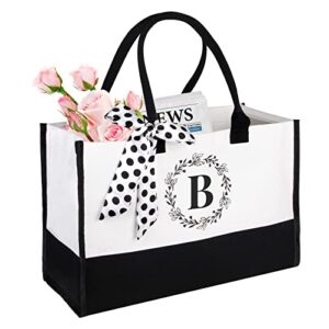 giftoxo personalized initial tote bag for women,canvas tote bag for wedding bride beach,monogrammed gift for teacher mom b