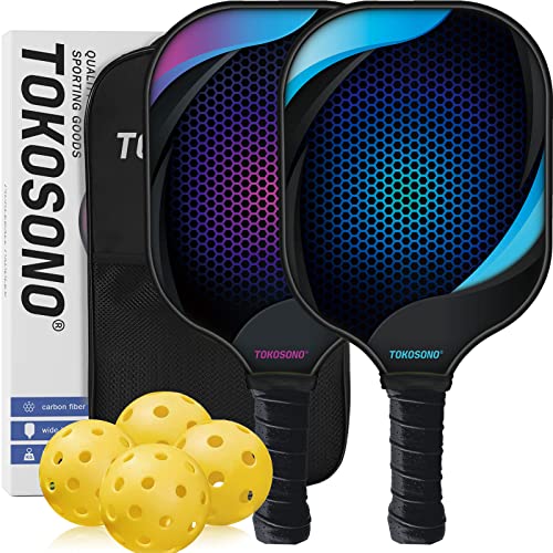 Tokosono Pickleball Paddles, Pickle Ball Paddle Set of 2 with Graphite Carbon Surface, Lightweight Pickleball Set with Carry Bag and 4 Balls (st1)