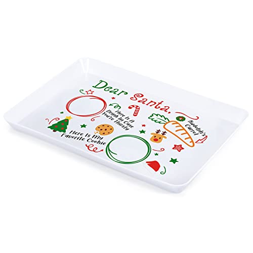 Nefelibata Santa Cookie Plate Christmas Serving Tray Plastic Cookies for Santa Platter and Tray Treat Rectangular Plate Christmas Eve Gift for Kids Xmas Holiday Sharing Snack Home Decorations Supplies