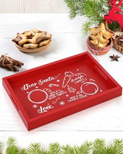 cookies for santa tray christmas wooden serving tray with handles 14’’ x 9’’ decorative treat tray for christmas eve xmas holiday home decorations