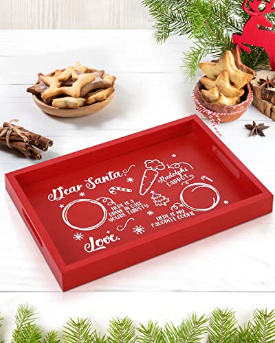 Cookies for Santa Tray Christmas Wooden Serving Tray with Handles 14’’ x 9’’ Decorative Treat Tray for Christmas Eve Xmas Holiday Home Decorations