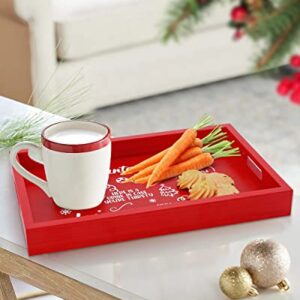 Cookies for Santa Tray Christmas Wooden Serving Tray with Handles 14’’ x 9’’ Decorative Treat Tray for Christmas Eve Xmas Holiday Home Decorations