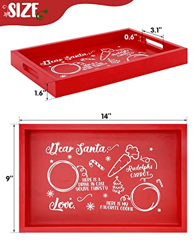 Cookies for Santa Tray Christmas Wooden Serving Tray with Handles 14’’ x 9’’ Decorative Treat Tray for Christmas Eve Xmas Holiday Home Decorations