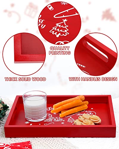 Cookies for Santa Tray Christmas Wooden Serving Tray with Handles 14’’ x 9’’ Decorative Treat Tray for Christmas Eve Xmas Holiday Home Decorations