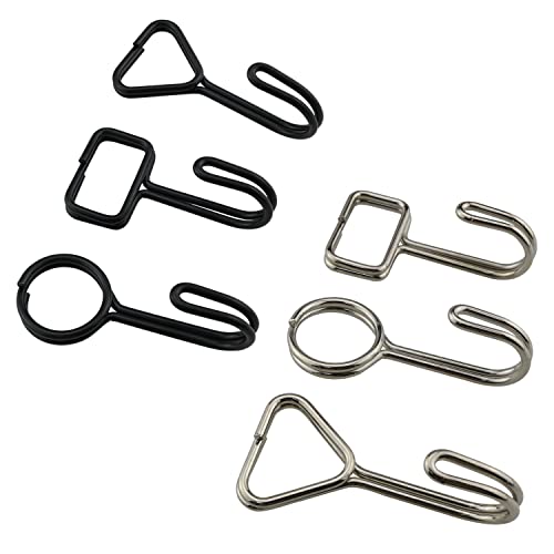 HSCGIN 6pcs Stainless Steel Closet Rod Hooks Round/Rectangular/Triangle J Hooks Black/Silver for Hanging Clothes, Hats, Belts, Bags