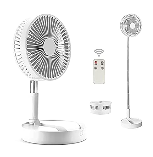 XLSBZ Portable Fan Rechargeable, Stand & Table fan Folding Telescopic & Adjustable Height for Office Home Outdoor Camping with remote (white)