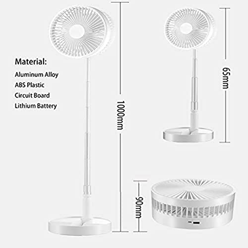 XLSBZ Portable Fan Rechargeable, Stand & Table fan Folding Telescopic & Adjustable Height for Office Home Outdoor Camping with remote (white)