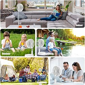 XLSBZ Portable Fan Rechargeable, Stand & Table fan Folding Telescopic & Adjustable Height for Office Home Outdoor Camping with remote (white)