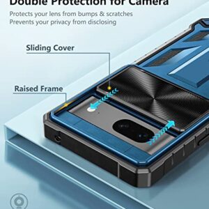 FNTCASE for Google Pixel 7 Case: Military Grade Shockproof Drop Protective Phone Cover with Kickstand, Slide Camera Cover & Screen Protector, Heavy Duty Cell Phone Case for Pixel 7-6.3 inch Blue