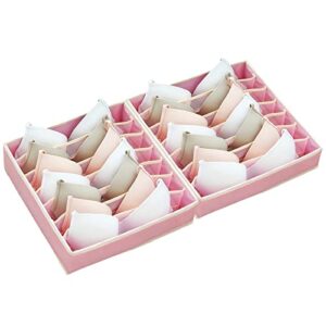 duyoku 2 pack underwear drawer organizer - 7 cells bra organizer for drawer, washable underwear storage, foldable underwear organizer for women, lingerie dresser (pink - 12.6×12.6×3.9inch)