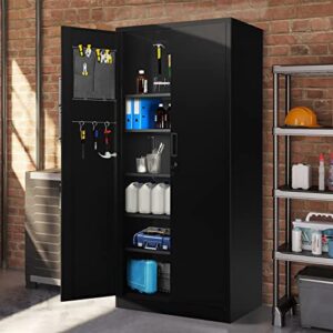 INTERGREAT 6-Tier Metal Garage Cabinet with Locking Door,Tall Muti-Functional Lockable Storage Cabinet with Lock and Pegboard,Black Steel Tool Cabinets with 5 Adjustable Shelves