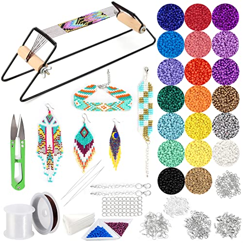 PP OPOUNT Bead Loom Kit, Beading Supplies with 9700 PCS Seed Beads, Tray, Scissors Making Accessories, Beading Loom Kits for Adults Jewelry Making Bracelets Belts