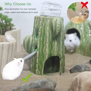 Zhilishu Hamster Water Bottle, 2-in-1 Adjustable Hamster Water Bottle for Glass Tank 80ML Gerbil Water Bottle with Stand, No Drip Ceramic Water Bottle Holder for Dwarf Hamster Mice Rat (Light Green)