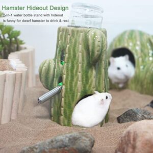 Zhilishu Hamster Water Bottle, 2-in-1 Adjustable Hamster Water Bottle for Glass Tank 80ML Gerbil Water Bottle with Stand, No Drip Ceramic Water Bottle Holder for Dwarf Hamster Mice Rat (Light Green)