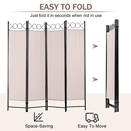 4 Panel 68" H Room Divider Partition Folding Steel Frame Screen Freestanding Privacy Divider Portable Breathable Partition Japanese-Inspired Oriental Shoji Screen Wall Divider for Home Office, Tan